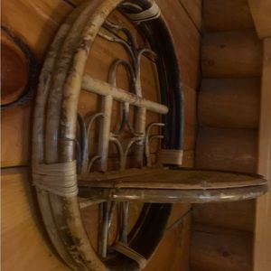 Vintage Burnt Bamboo round folding wall shelf.  Rattan, tiger shelf, boho.